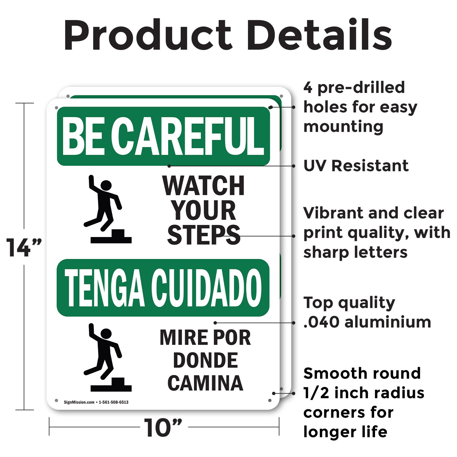Signmission 14 in Height, 10 in Width, Aluminum, Rectangle, Bilingual OS-2PACK-BC-A-1014-L-10066 - alternate 8